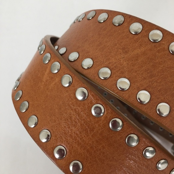 Guess Brown Leather Belt Silver Metal Studs Women’s Size medium Western Cowgirl - Picture 2 of 9
